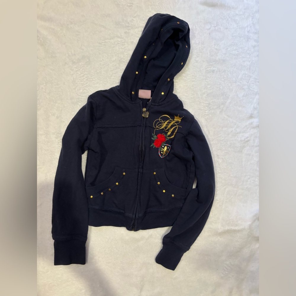 Vintage Early 2000s Y2K Hilary Duff Stuff Brand zip up Hoodie Rose Gold Glitter
